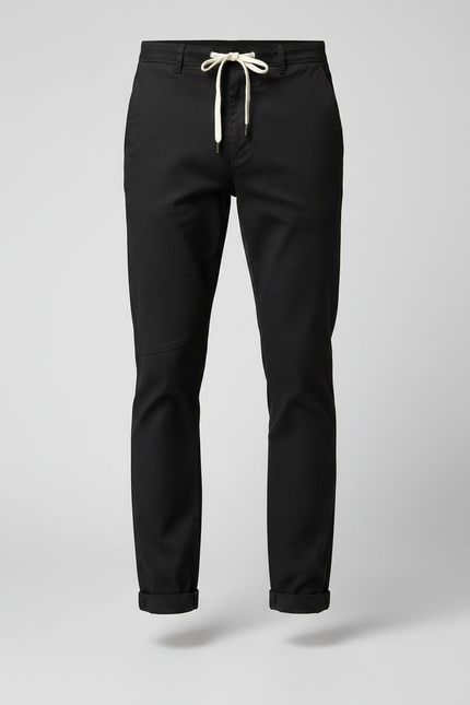 Pantalon Chino Noir Slim Coton Cordon Décontracté - vue 3
