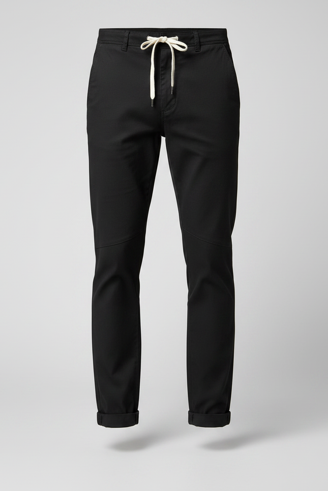 Pantalon Chino Noir Slim Coton Cordon Décontracté - vue 3