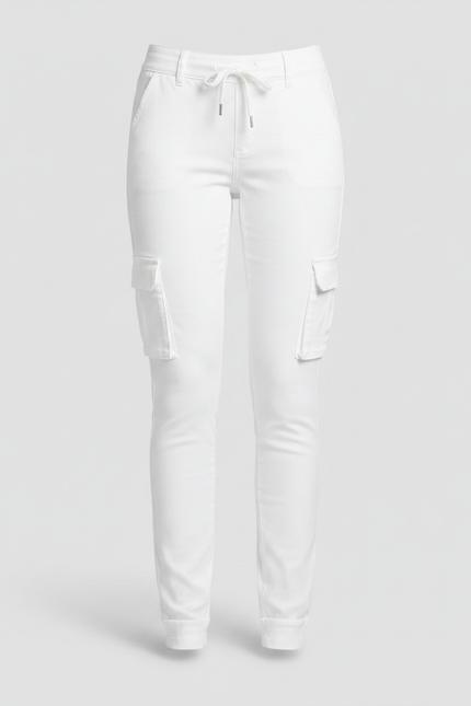 Pantalon Chino Blanc Cargo Slim Femme Cordon - Coton - vue 3