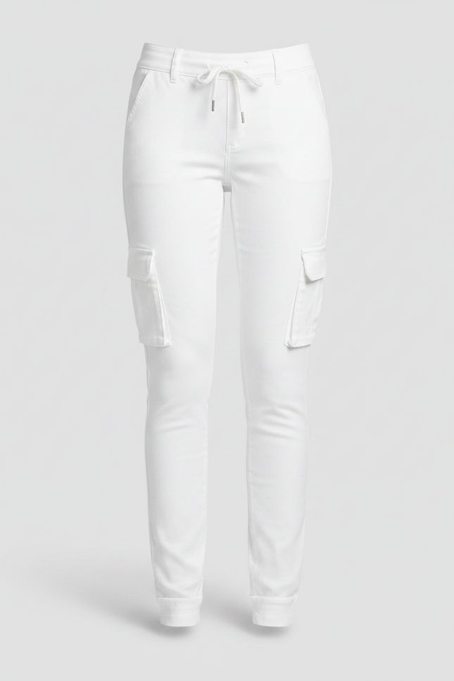 Pantalon Chino Blanc Cargo Slim Femme Cordon - Coton - vue 3