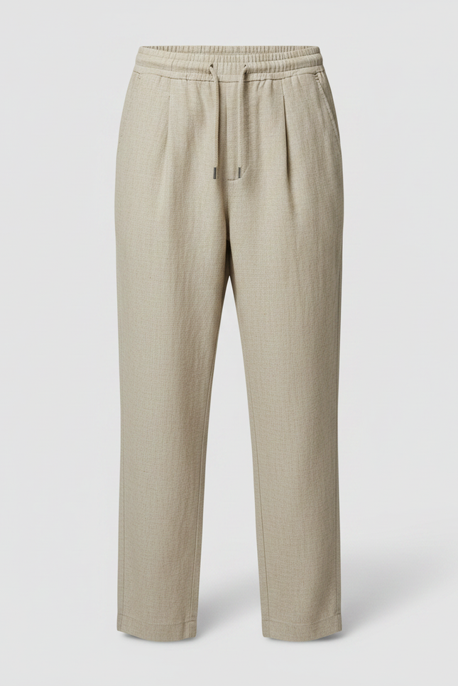 Pantalon Chino Beige Cordon Décontracté Lin Coton Homme - vue 3