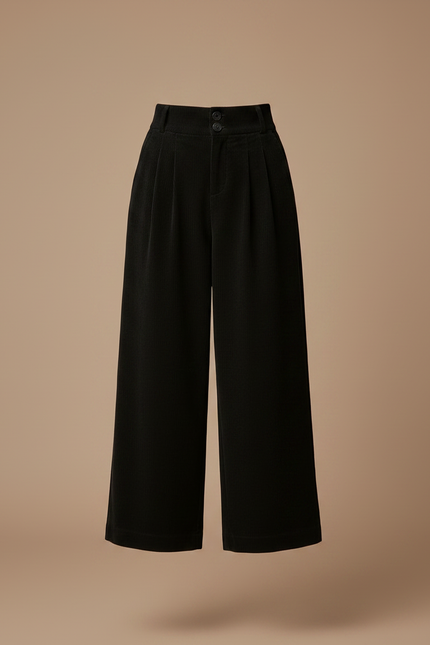 Pantalon Chino Noir Velours Côtelé Large Décontracté Femme - Cordé - vue 3