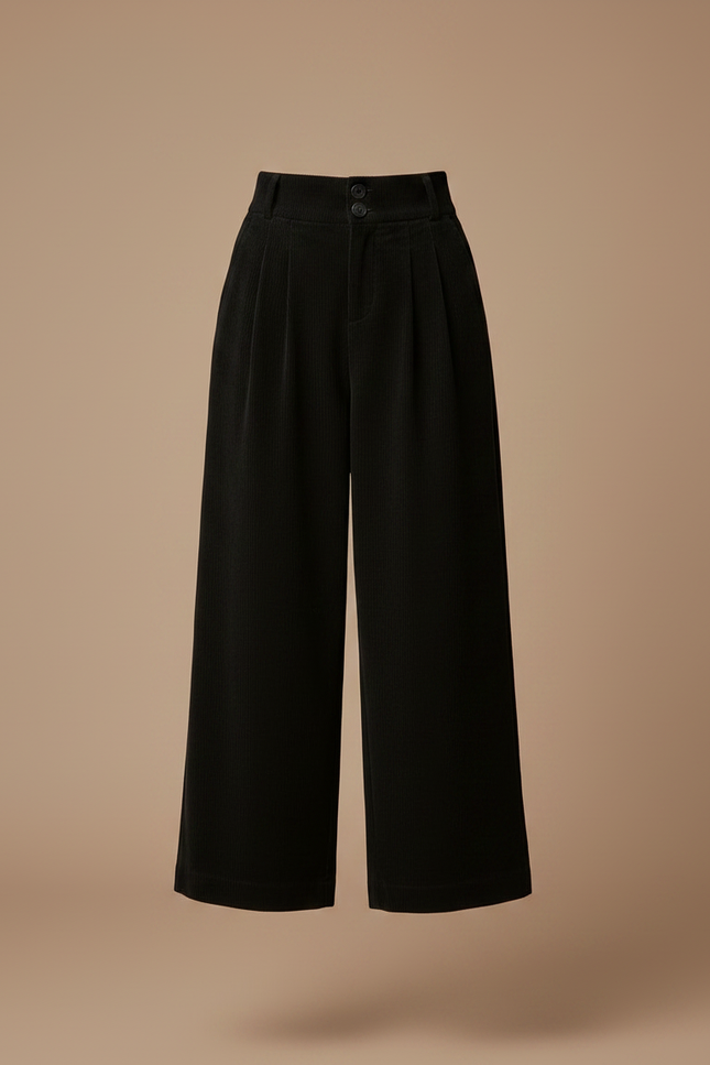 Pantalon Chino Noir Velours Côtelé Large Décontracté Femme - Cordé - vue 3