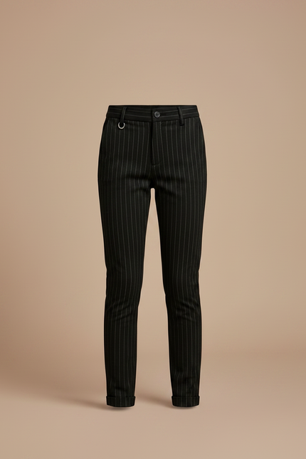 Pantalon Chino Noir Rayé Slim Fille Élégant - Gabardine - vue 3