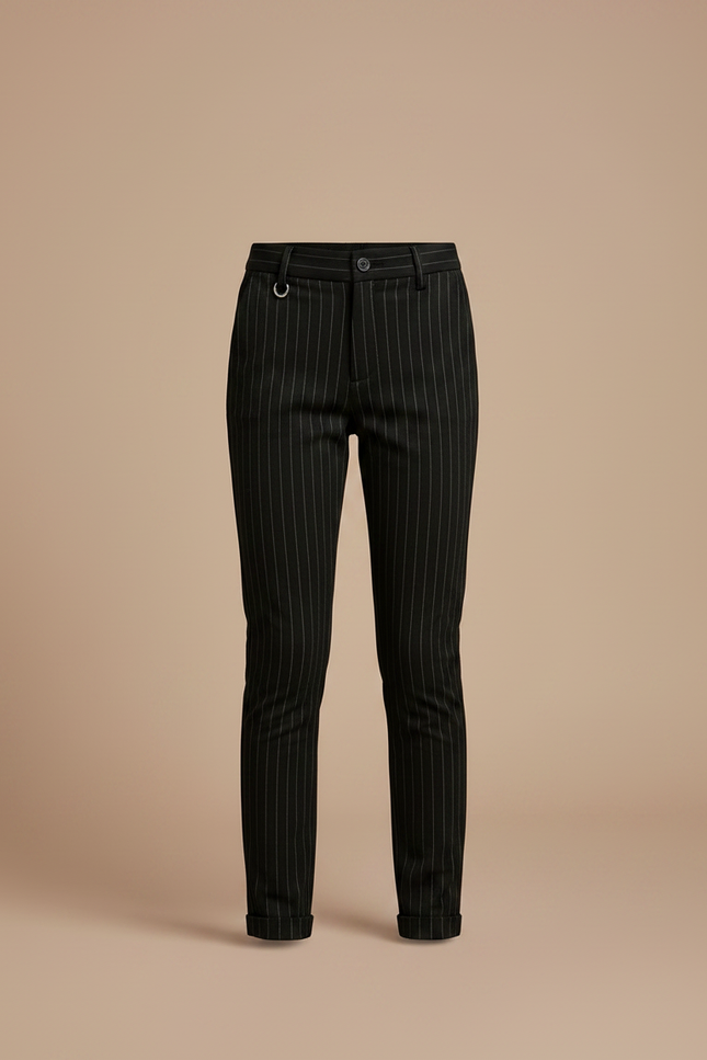 Pantalon Chino Noir Rayé Slim Fille Élégant - Gabardine - vue 3