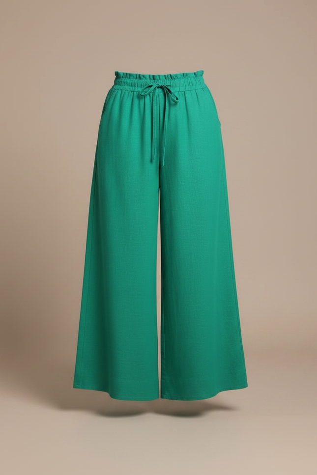 Pantalon Chino Vert Ample Fluide Taille Haute - Lin - vue 3