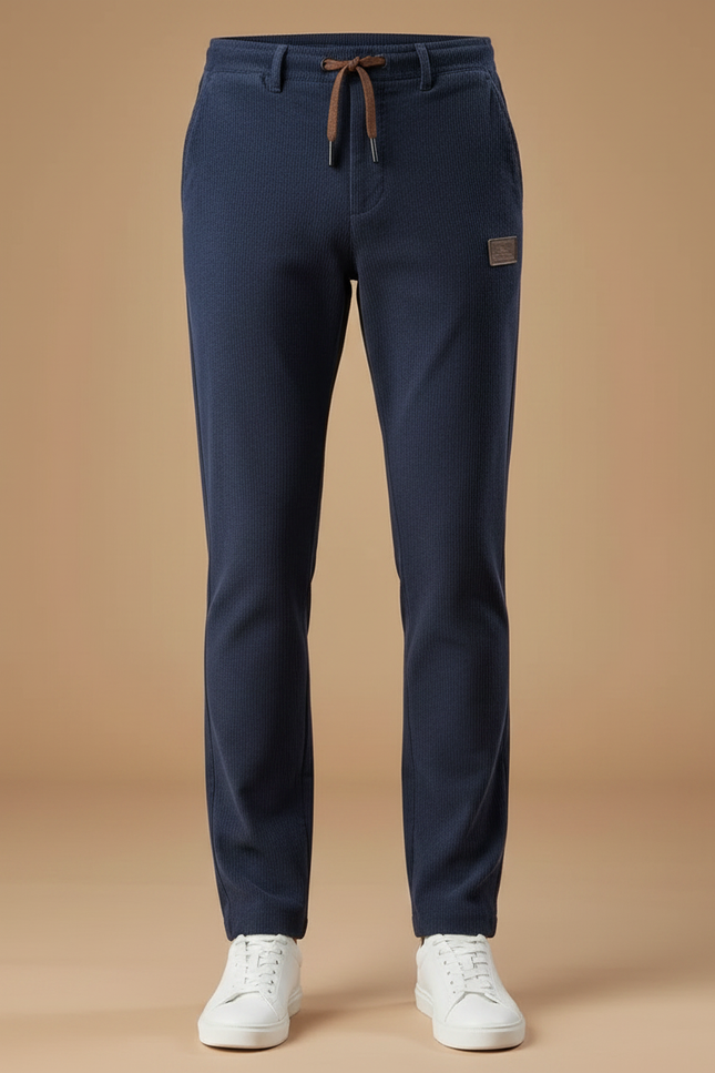 Pantalon Chino Bleu Marine Côtelé Droit Cordon Homme - Cordé - vue 3
