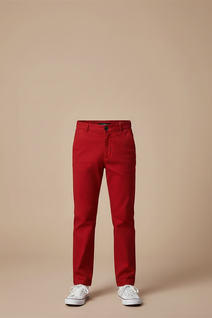Pantalon Chino Rouge Droit Coton Garçon Élégant - vue 3