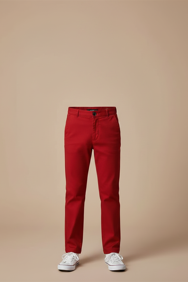 Pantalon Chino Rouge Droit Coton Garçon Élégant - vue 3