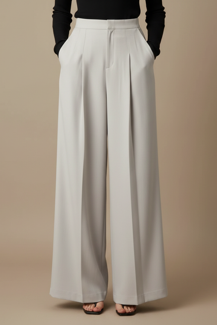 Pantalon Chino Gris Clair Plissé Ample Élégant Femme - Gabardine - vue 3