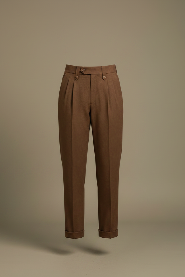 Pantalon Chino Marron Plissé Laine Élégant Femme - vue 3