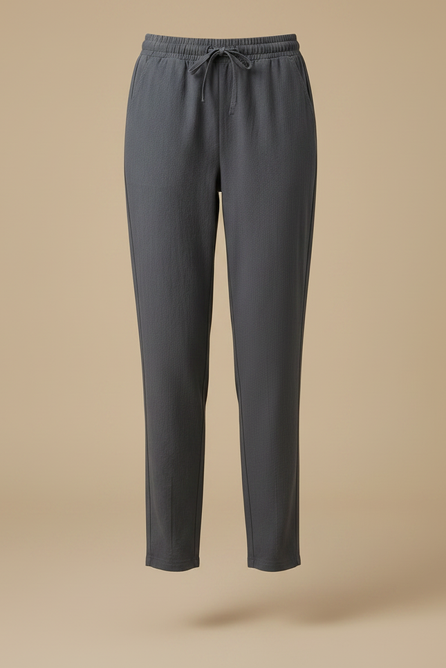 Pantalon Chino Gris Cordon Lin Décontracté Femme - vue 3