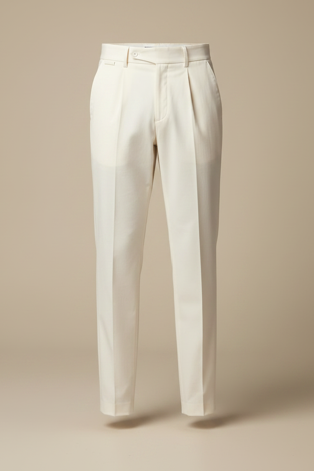 Pantalon Chino Blanc Plissé Droit Élégant Homme - Gabardine - vue 3