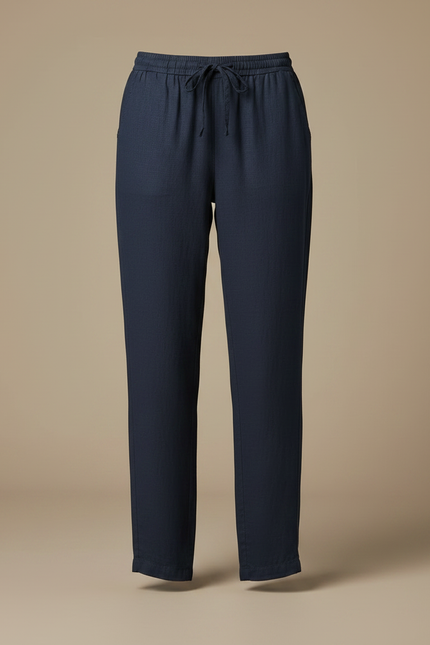 Pantalon Chino Bleu Marine Fluide Cordon Femme - Lin - vue 3