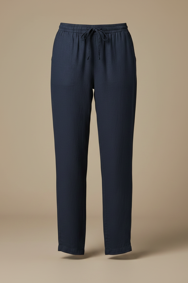 Pantalon Chino Bleu Marine Fluide Cordon Femme - Lin - vue 3