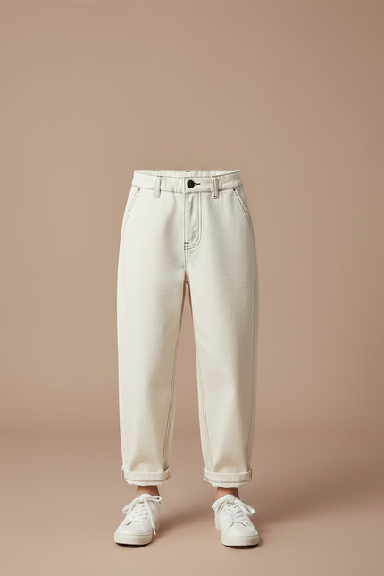 Pantalon Chino Écru Garçon Ample Coton Décontracté - Beige - vue 3