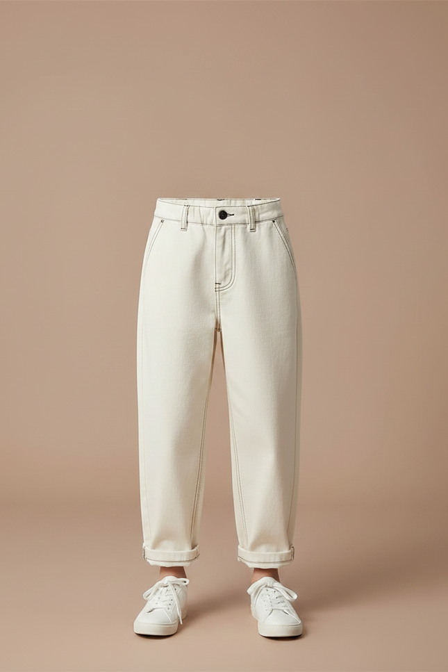 Pantalon Chino Écru Garçon Ample Coton Décontracté - Beige - vue 3