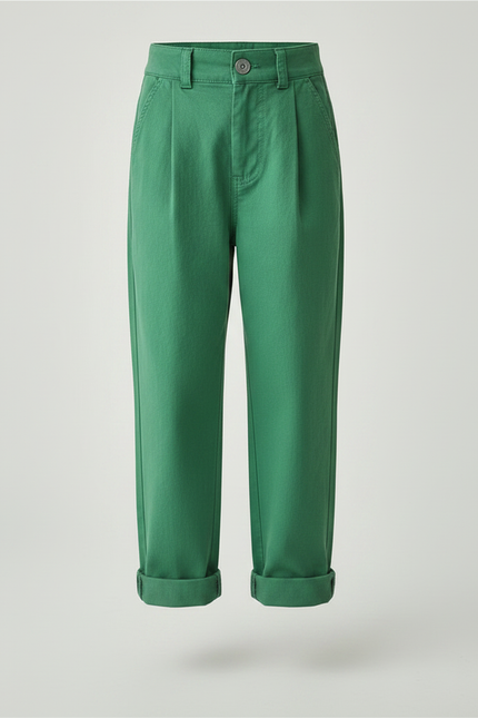 Pantalon Chino Vert Coton Ample Décontracté Enfant - Gabardine - vue 3