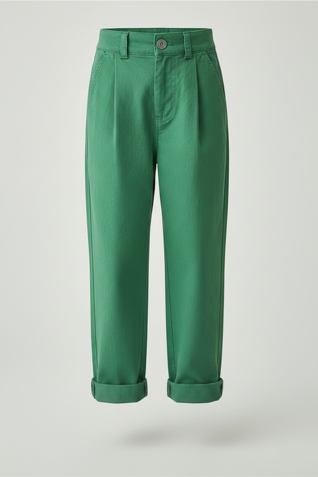 Pantalon Chino Vert Coton Ample Décontracté Enfant - Gabardine - vue 3