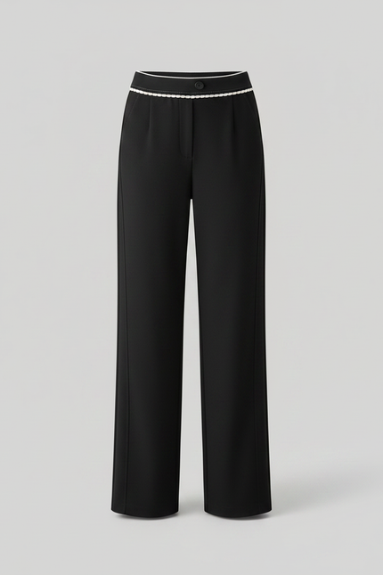 Pantalon Chino Noir Élastique Droit Rayure Blanche Femme - Polyester - vue 3