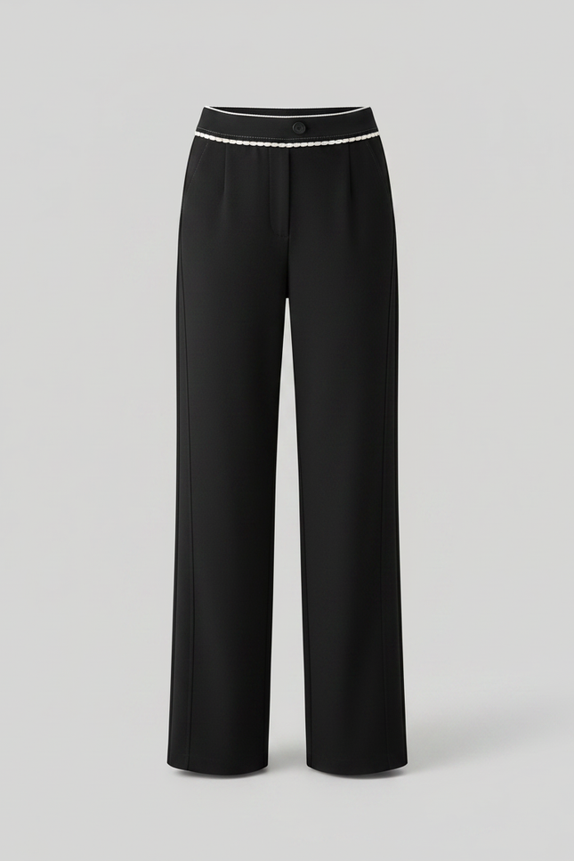 Pantalon Chino Noir Élastique Droit Rayure Blanche Femme - Polyester - vue 3
