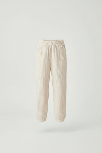 Pantalon Chino Beige Ample Texturé Enfant Décontracté - Lin - vue 3