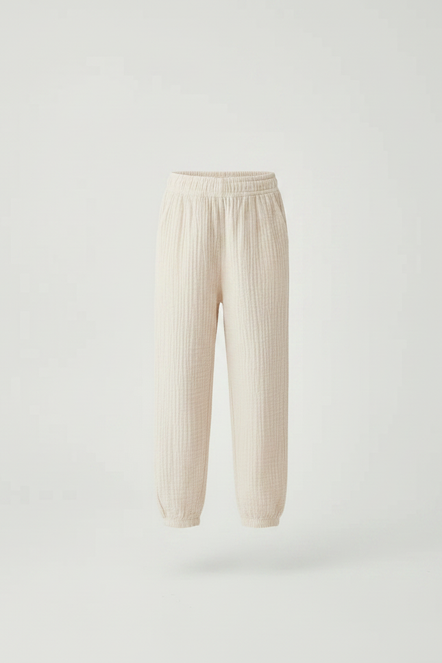 Pantalon Chino Beige Ample Texturé Enfant Décontracté - Lin - vue 3