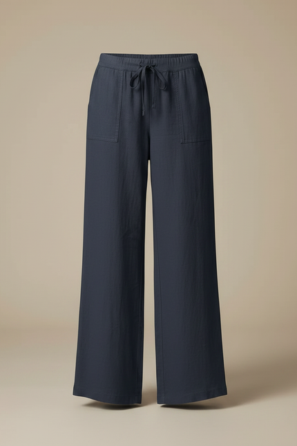 Pantalon Chino Bleu Marine Ample Lin Décontracté Femme - vue 3