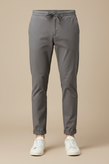 Pantalon Chino Gris Coton Stretch Ajusté Homme - vue 3