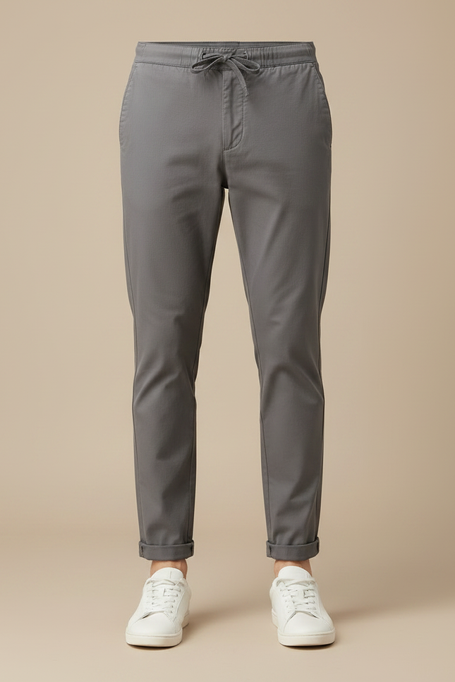 Pantalon Chino Gris Coton Stretch Ajusté Homme - vue 3