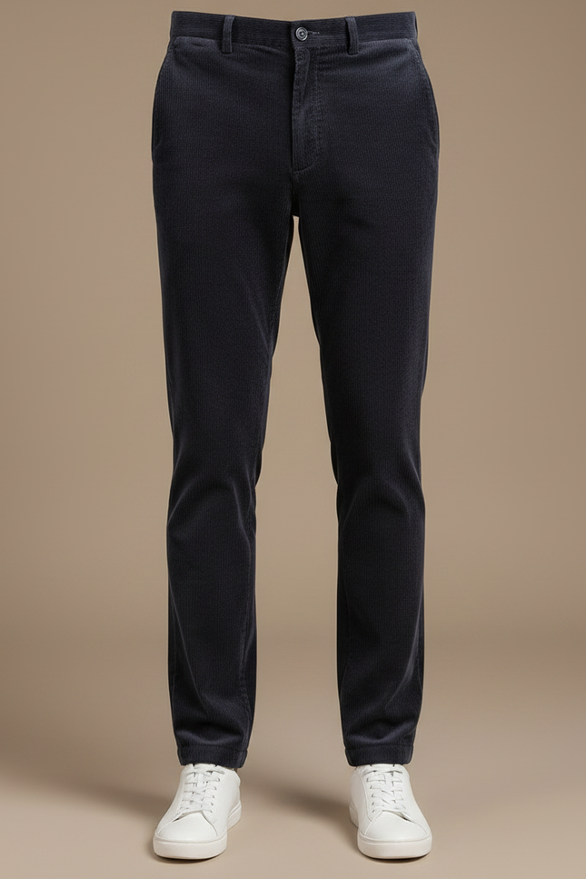 Pantalon Chino Velours Côtelé Bleu Marine Droit Homme - Cordé - vue 3