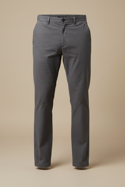 Pantalon Chino Gris Coton Coupe Droite Homme Décontracté - vue 3