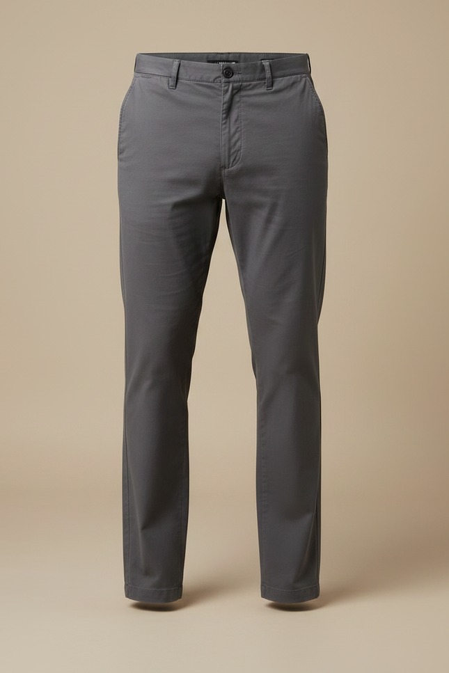Pantalon Chino Gris Coton Coupe Droite Homme Décontracté - vue 3