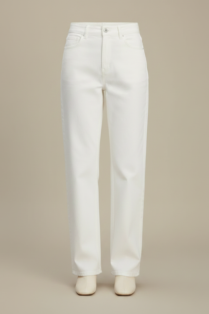 Pantalon Chino Blanc Droit Taille Haute Décontracté Chic - Jean - vue 3