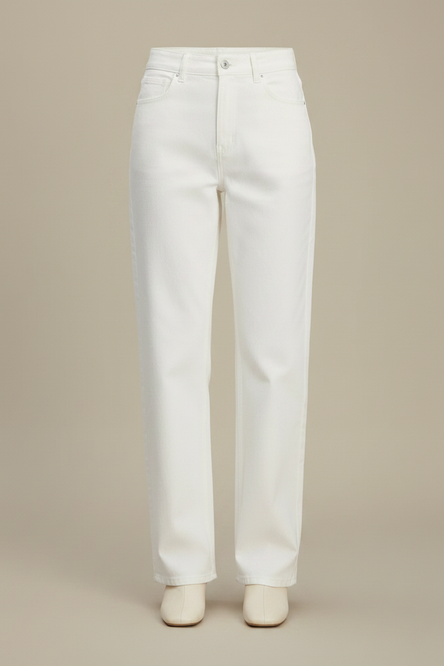 Pantalon Chino Blanc Droit Taille Haute Décontracté Chic - Jean - vue 3