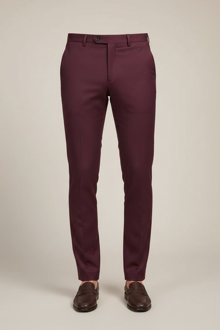Pantalon Chino Bordeaux Homme Slim Élégant Coton - vue 3