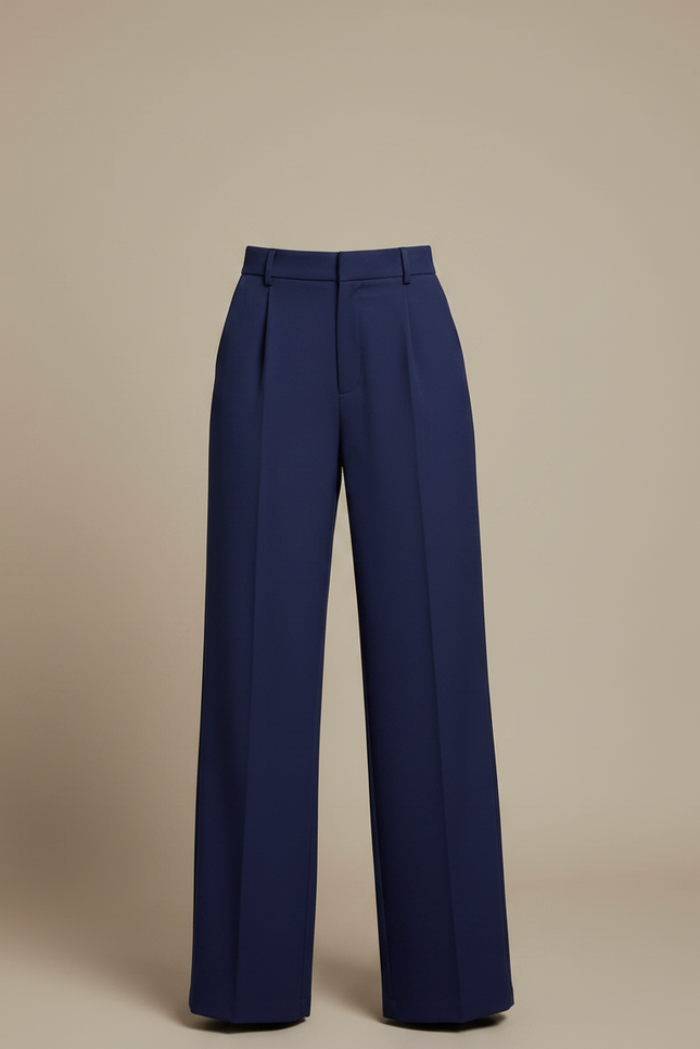 Pantalon Chino Bleu Marine Ample Taille Haute Élégant - Polyester - vue 3