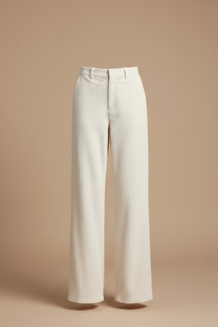 Pantalon Chino Crème Côtelé Ample Décontracté Femme - Beige Cordé - vue 3