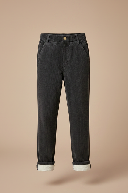 Pantalon Chino Noir Côtelé Doublé Chaud Enfant - Cordé - vue 3