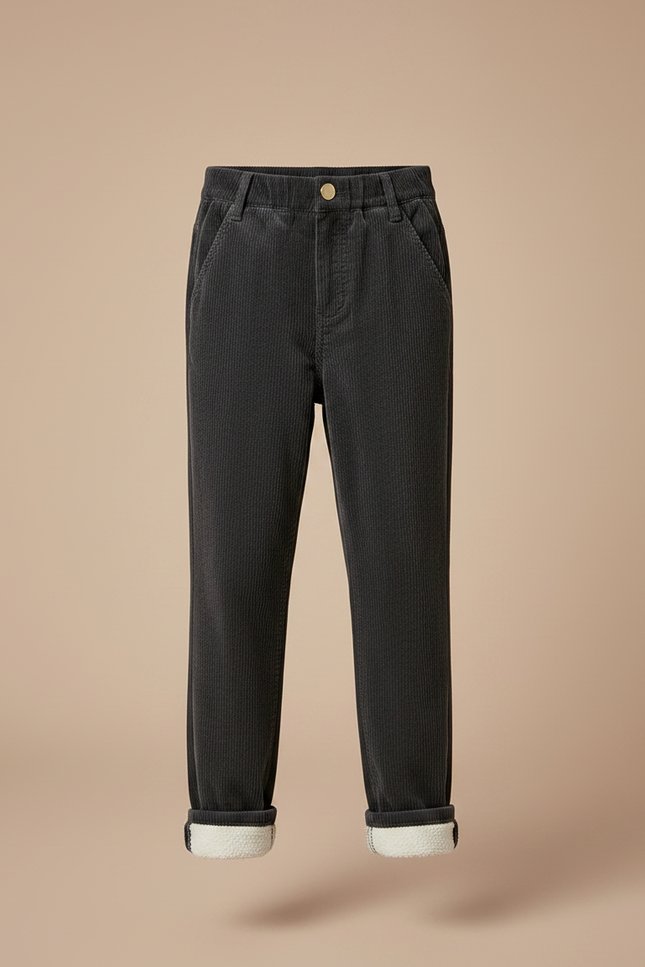 Pantalon Chino Noir Côtelé Doublé Chaud Enfant - Cordé - vue 3