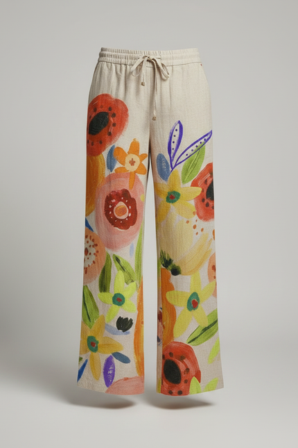 Pantalon Chino Lin Ample Imprimé Floral Bohème Femme - Multicolore - vue 3