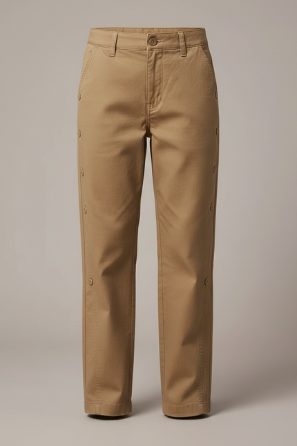 Pantalon Chino Kaki Ample Boutons Décontracté Enfant - Gabardine - vue 3