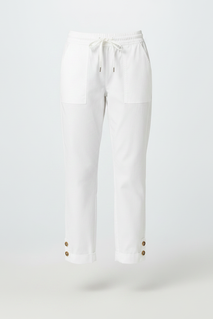 Pantalon Chino Blanc Coton Taille Haute Boutons Femme - vue 3