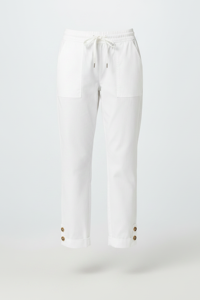 Pantalon Chino Blanc Coton Taille Haute Boutons Femme - vue 3