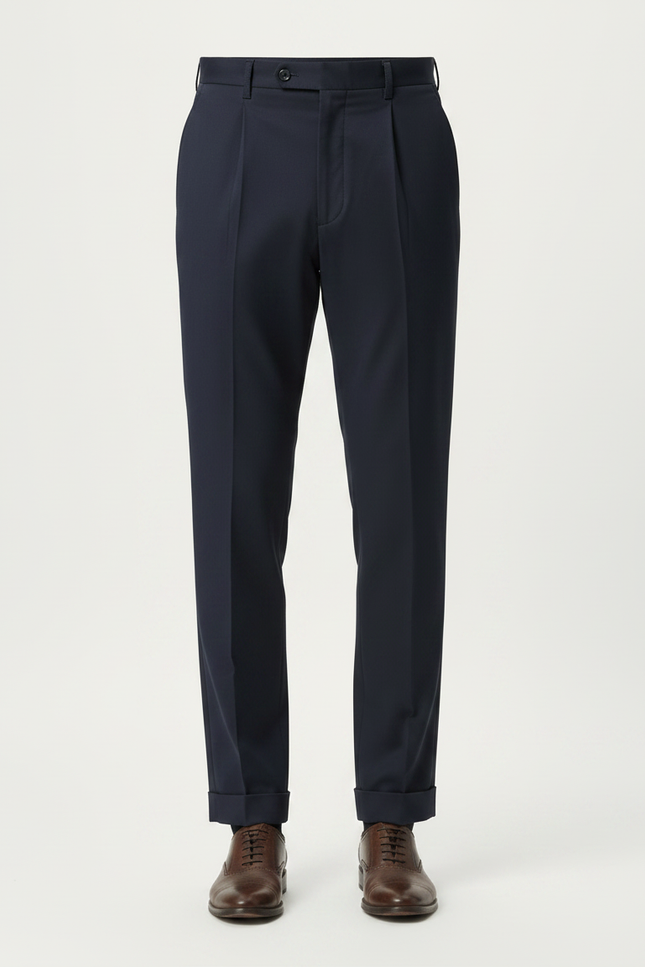 Pantalon Chino Marine Plissé Coton Élégant Homme - vue 3