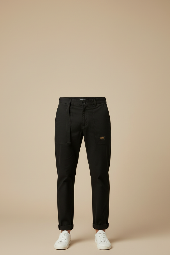 Pantalon Chino Noir Ample Coton Décontracté - vue 3