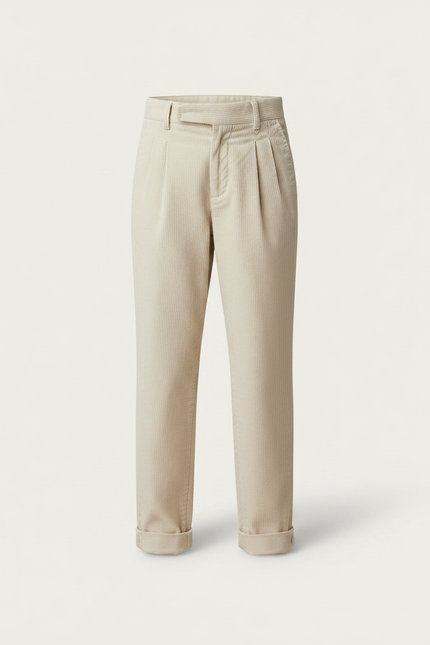 Pantalon Chino Crème Côtelé Plissé Ample Enfant - Beige Cordé - vue 3