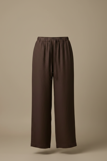 Pantalon Chino Marron Lin Ample Cordon Décontracté - vue 3