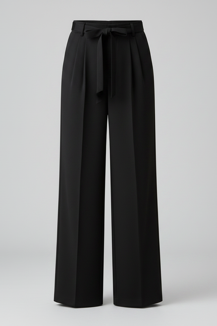 Pantalon Chino Noir Ample Fluide Cordon Élégant - Polyester - vue 3
