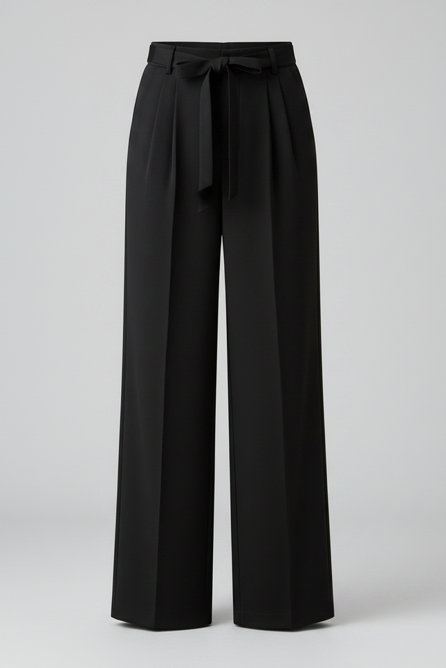 Pantalon Chino Noir Ample Fluide Cordon Élégant - Polyester - vue 3